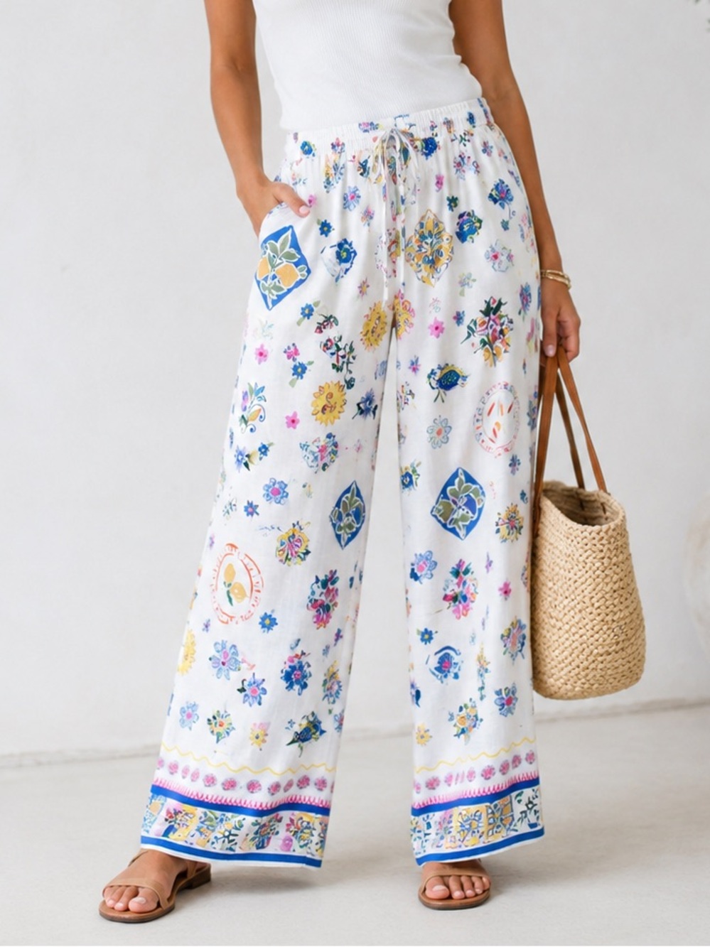 NWT Label of Love Linen Blend Wide Leg Palazzo Pants XL Mediterranean Resort